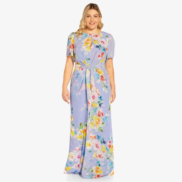 Adrianna Papell Floral Print Chiffon Gown - Picture 5 of 16